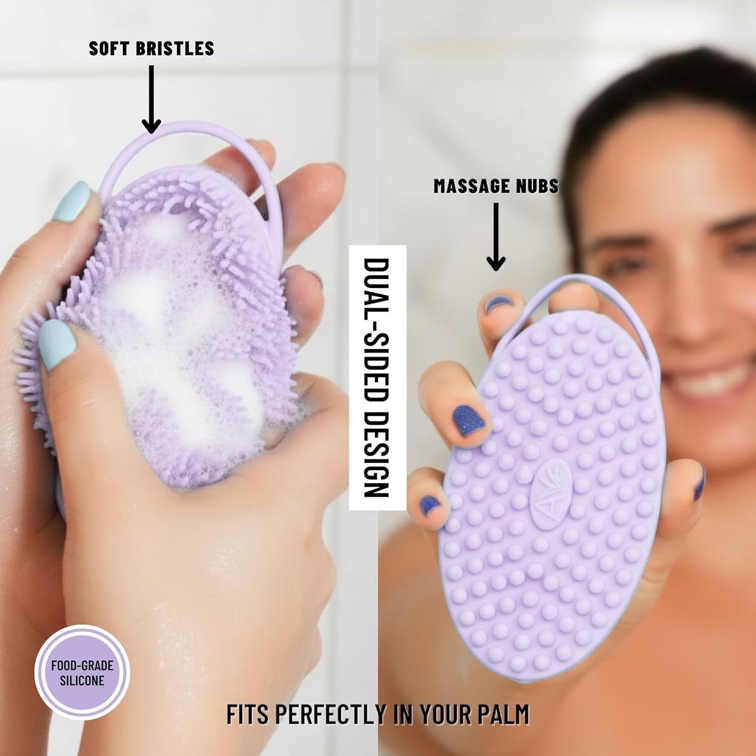 Silicone Body Scrubber for Shower - Gentle Exfoliating Back Scrubber with Soft Bristles -  Premium Dual Sided Bath Brush Massage - Loofah Alternative for Sensitive Skin - Gift Women Men