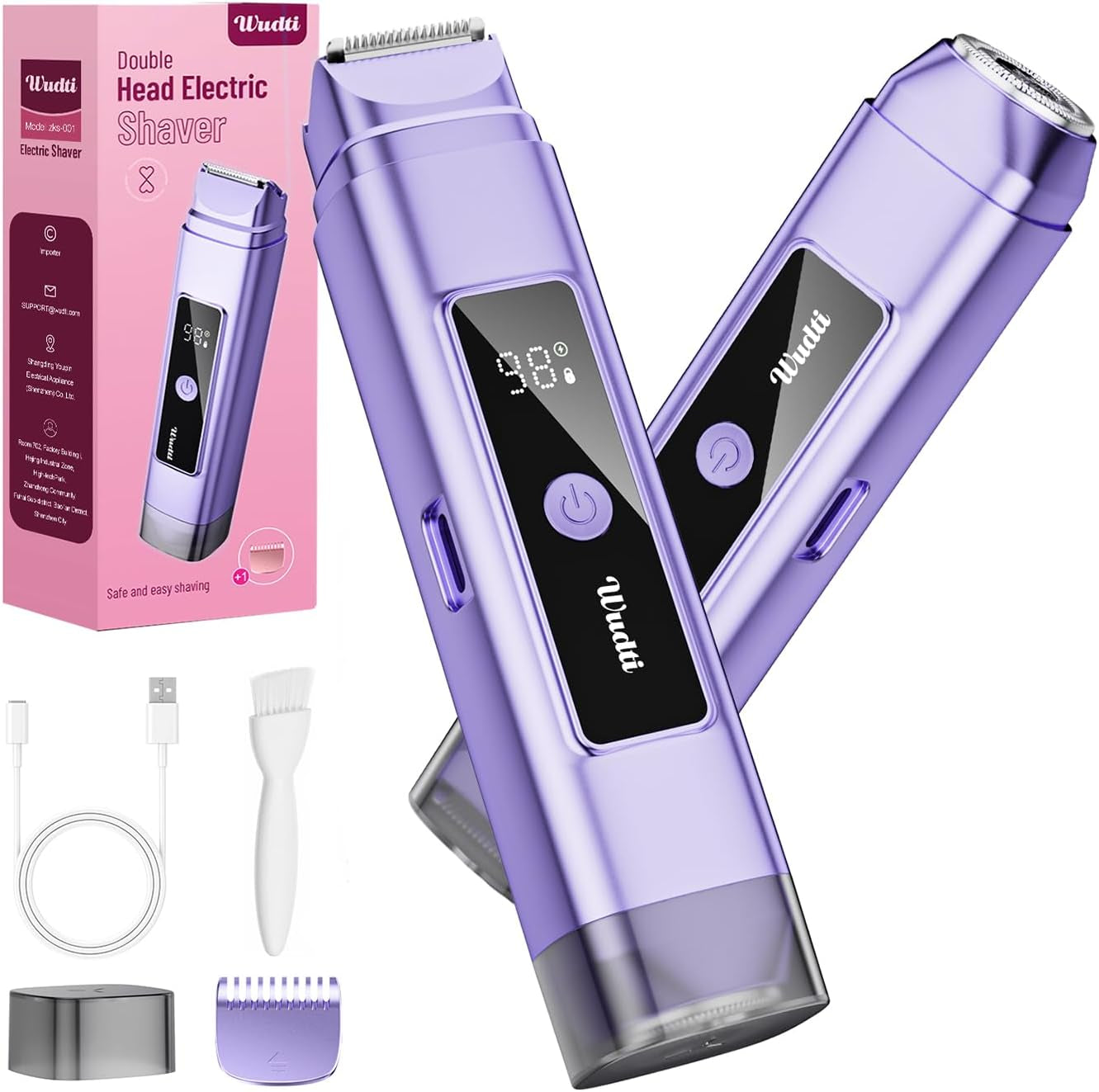 Electric Bikini Trimmer for Women: Razor & Shaver with Dual Heads for Body Pubic Hair, IPX7 Waterproof with LED Display - Rechargeable Lady Trimmer for Underarm Body Leg Face-Coral Pink