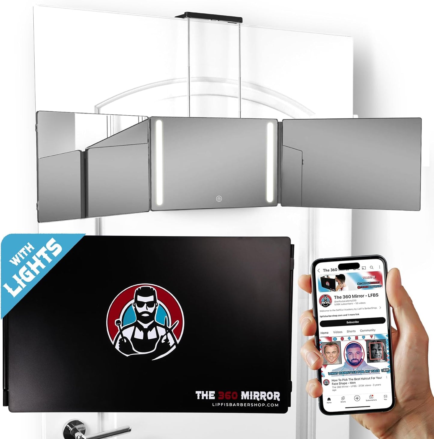 The 360 Mirror - 3 Way Mirror for Self Hair Cutting - Adjustable Trifold Barber Miror to Cut Your Own Hair - Tri Fold Self Haircut System for Men and Women Braiding - Three Sided Miror for Haircuts