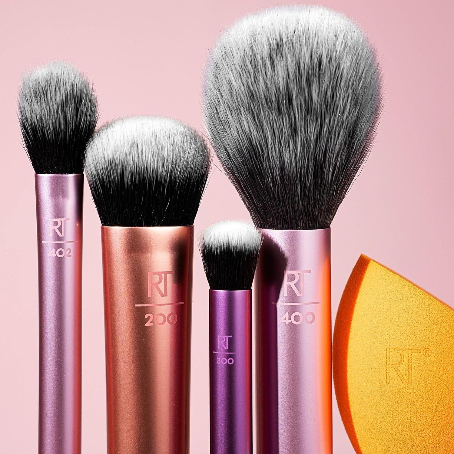 5 Piece Everyday Essentials Makeup Brush Set, Includes 4 Brushes & Makeup Sponge, for Foundation, Blush, Bronzer, Contour, Eyeshadow, & Powder, Travel Gift Set, Cruelty-Free & Vegan