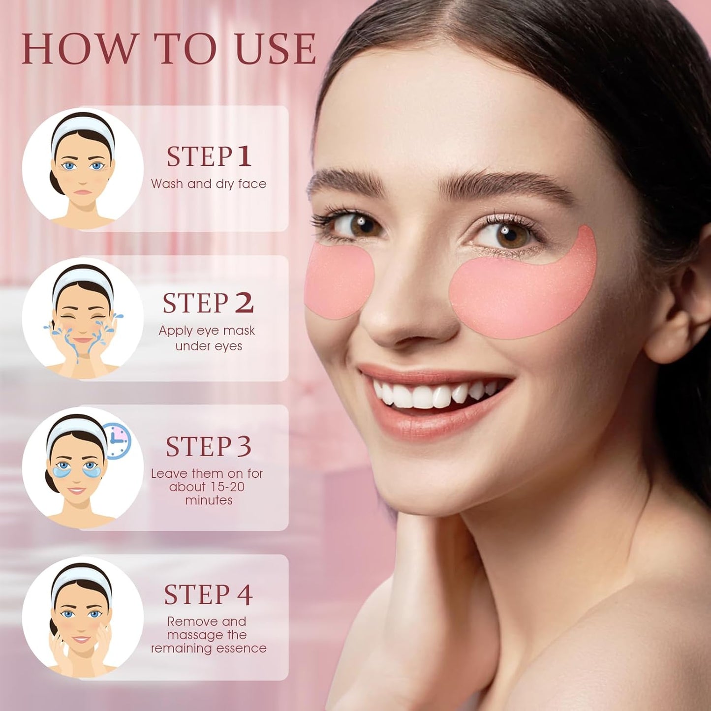 Under Eye Patches Masks - for Fine Lines with Collagen and Hyaluronic Acid, Dark Circles,Eye Bags,And Fade Wrinkles, Puffiness Smoothing Skin Care Treatment for Women and Men, (60 Pcs) Pink