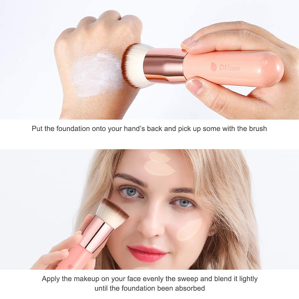Flat Top Kabuki Foundation Brush - Premium Makeup Brush for Liquid, Cream, and Powder - Buffing, Blending, and Face,Pink