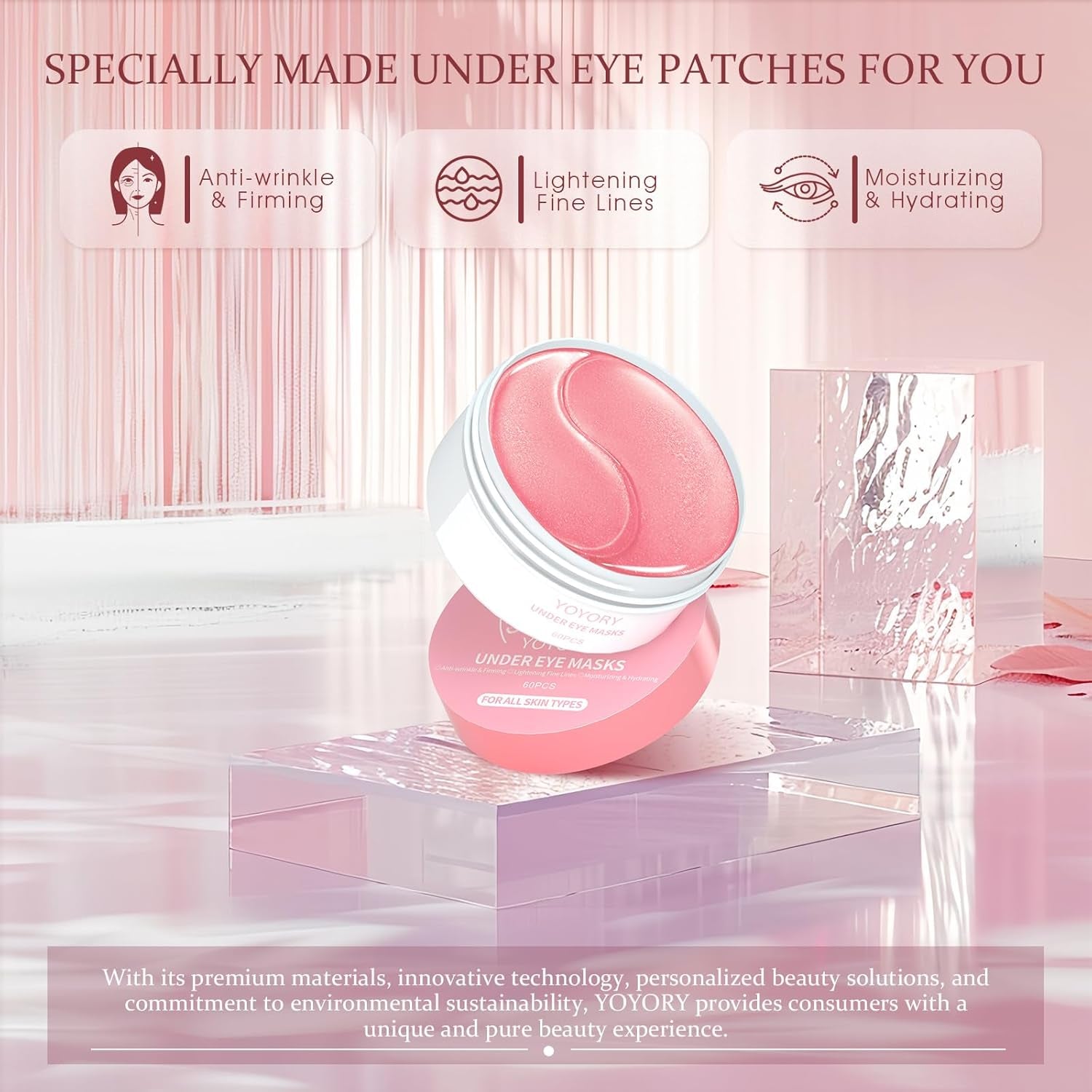 Under Eye Patches Masks - for Fine Lines with Collagen and Hyaluronic Acid, Dark Circles,Eye Bags,And Fade Wrinkles, Puffiness Smoothing Skin Care Treatment for Women and Men, (60 Pcs) Pink