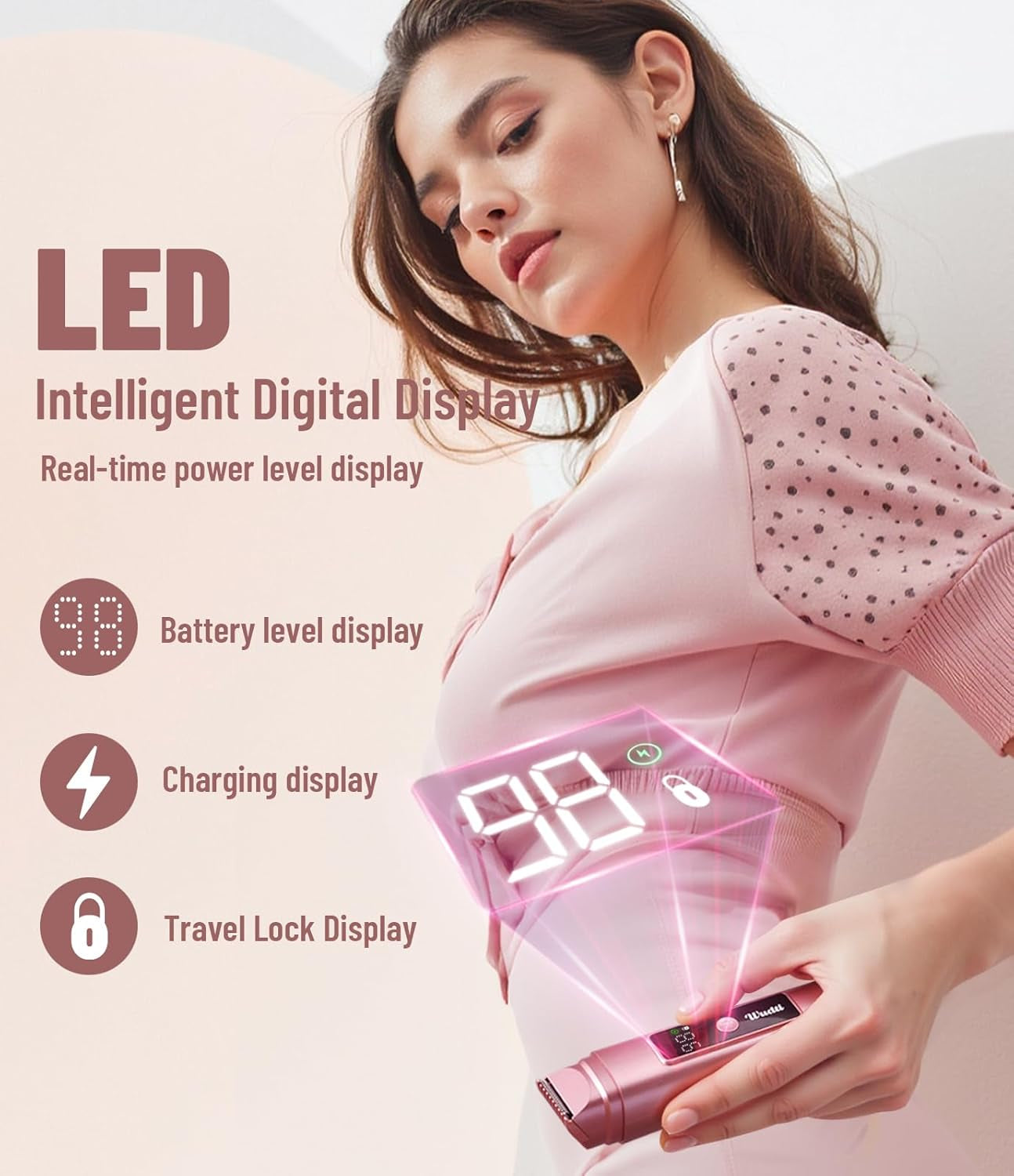 Electric Bikini Trimmer for Women: Razor & Shaver with Dual Heads for Body Pubic Hair, IPX7 Waterproof with LED Display - Rechargeable Lady Trimmer for Underarm Body Leg Face-Coral Pink