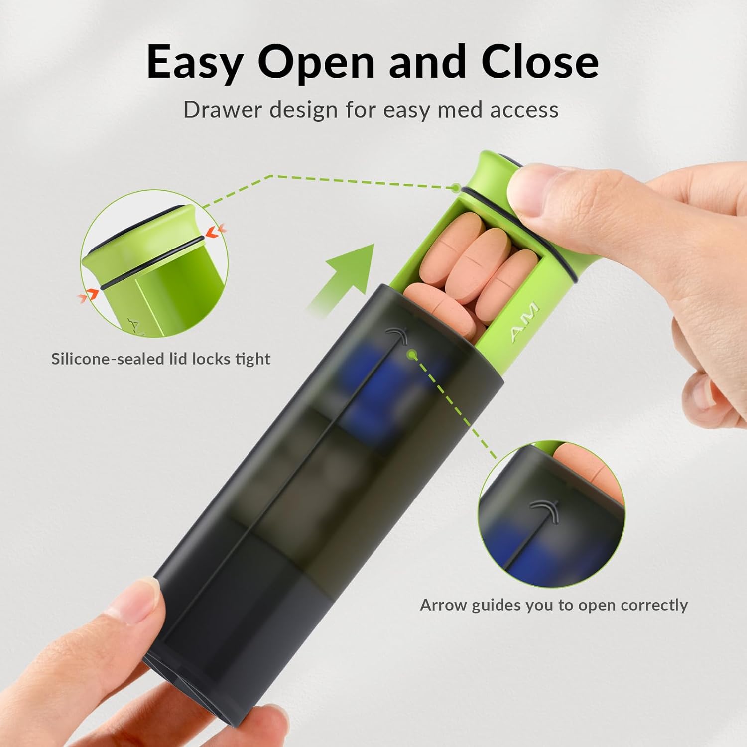 Weekly Pill Organizer 3X a Day, Detachable Pill Box 7 Day, Large 3 Times Daily Pill Case, Travel Pill Container Holder, Week Medication Dispenser Pillbox for Vitamin Supplement Medicine, Black