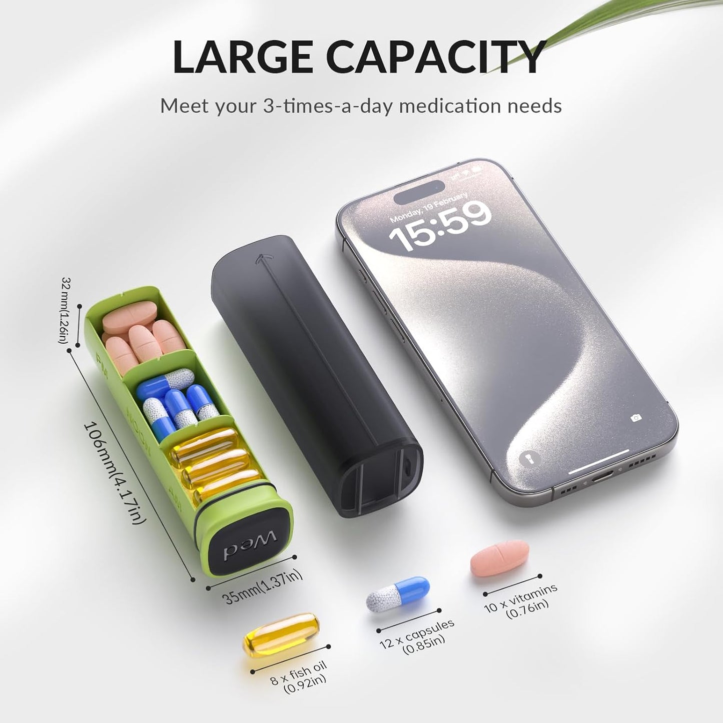 Weekly Pill Organizer 3X a Day, Detachable Pill Box 7 Day, Large 3 Times Daily Pill Case, Travel Pill Container Holder, Week Medication Dispenser Pillbox for Vitamin Supplement Medicine, Black