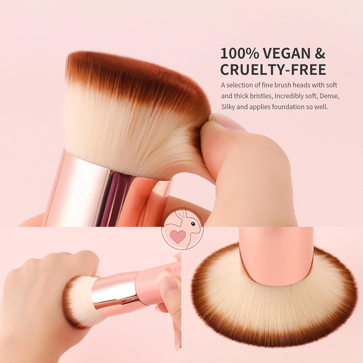 Flat Top Kabuki Foundation Brush - Premium Makeup Brush for Liquid, Cream, and Powder - Buffing, Blending, and Face,Pink