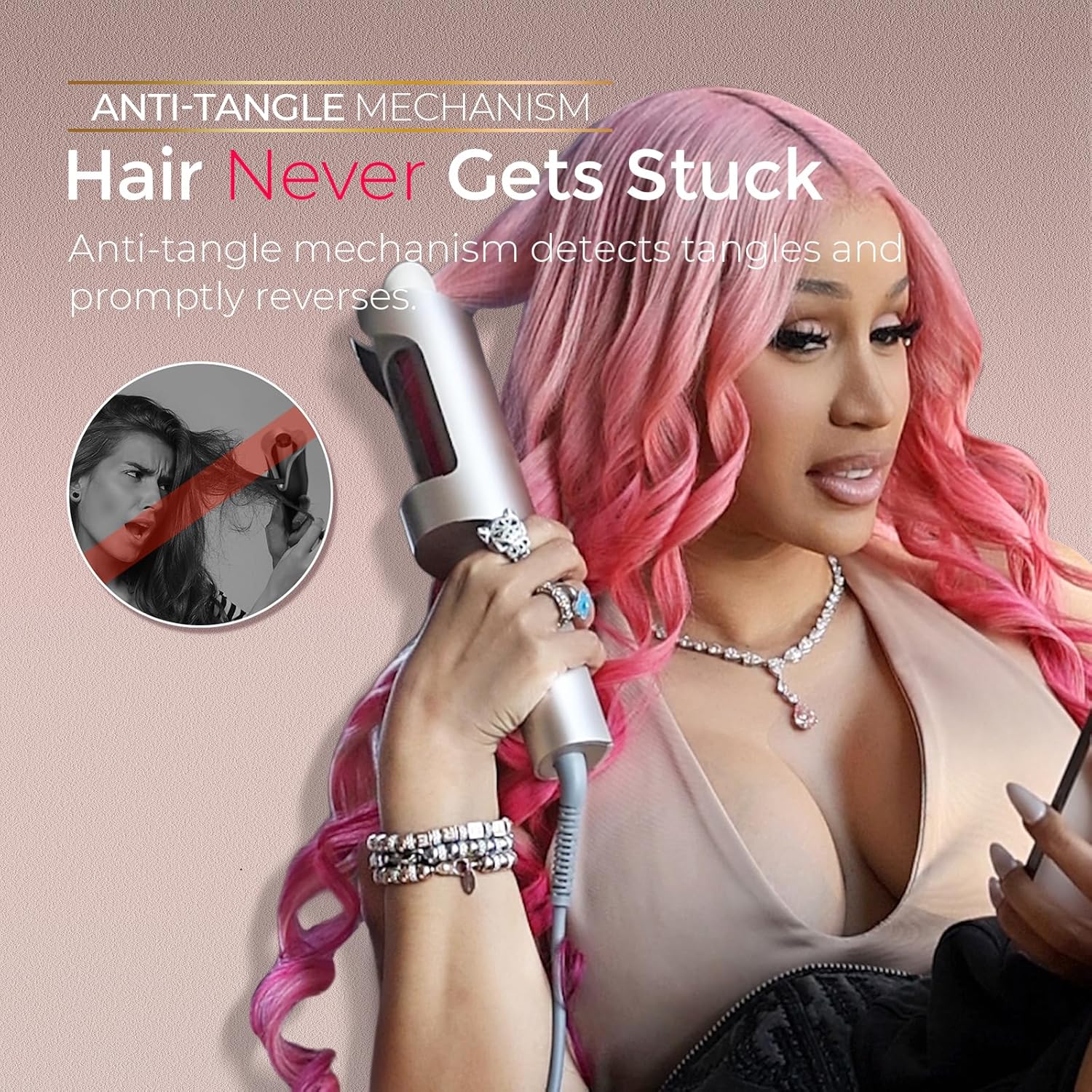 Upgraded Automatic Rotating Curling Iron -  Curlpro plus Long Barrel Curling Wand for Long Hair, Ceramic Hair Curler for Women, Anti-Scald, Tangle-Free, 600M Ionic, Dual Voltage, Gold, 1 Inch