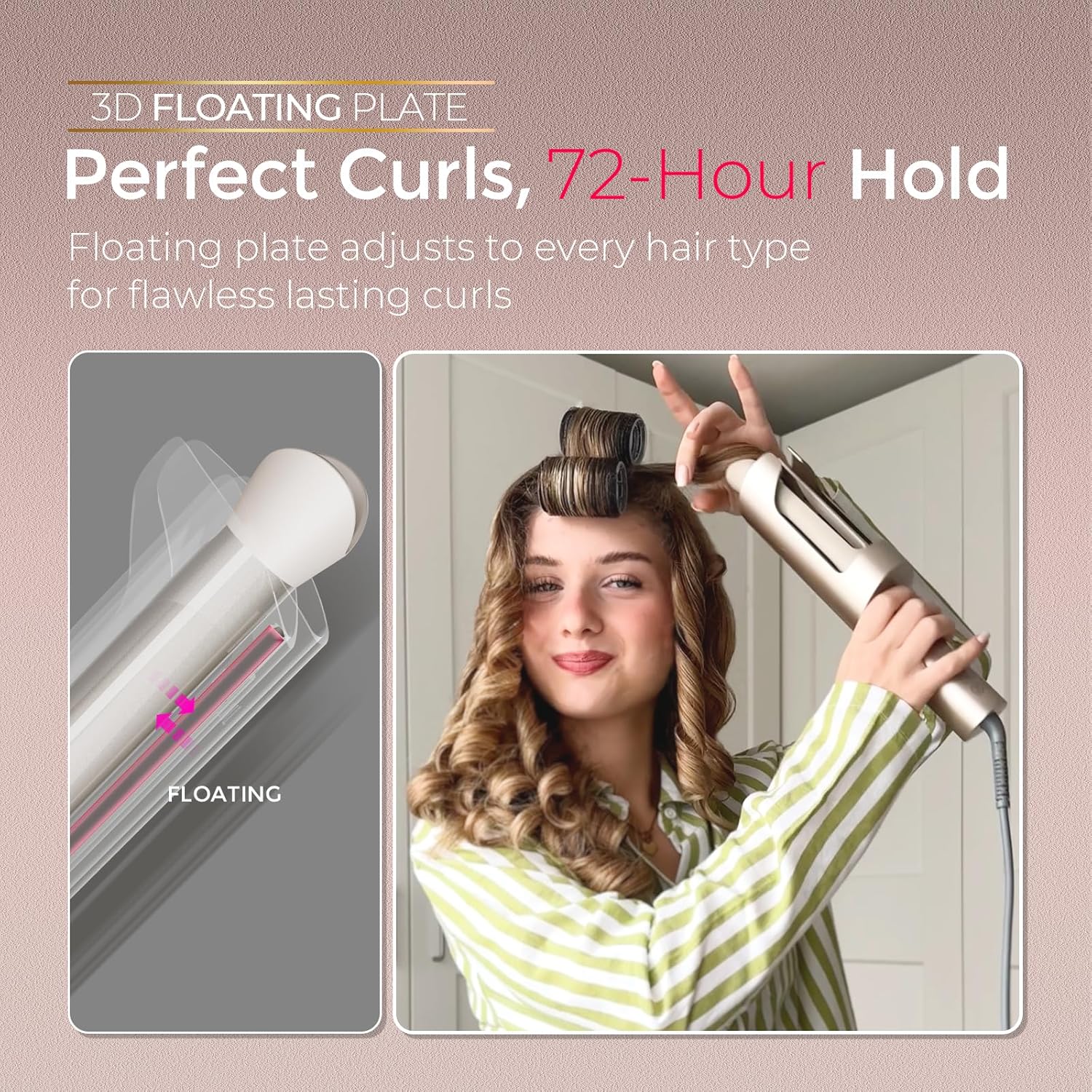 Upgraded Automatic Rotating Curling Iron -  Curlpro plus Long Barrel Curling Wand for Long Hair, Ceramic Hair Curler for Women, Anti-Scald, Tangle-Free, 600M Ionic, Dual Voltage, Gold, 1 Inch