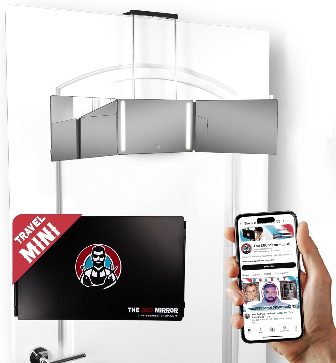 The 360 Mirror - 3 Way Mirror for Self Hair Cutting - Adjustable Trifold Barber Miror to Cut Your Own Hair - Tri Fold Self Haircut System for Men and Women Braiding - Three Sided Miror for Haircuts