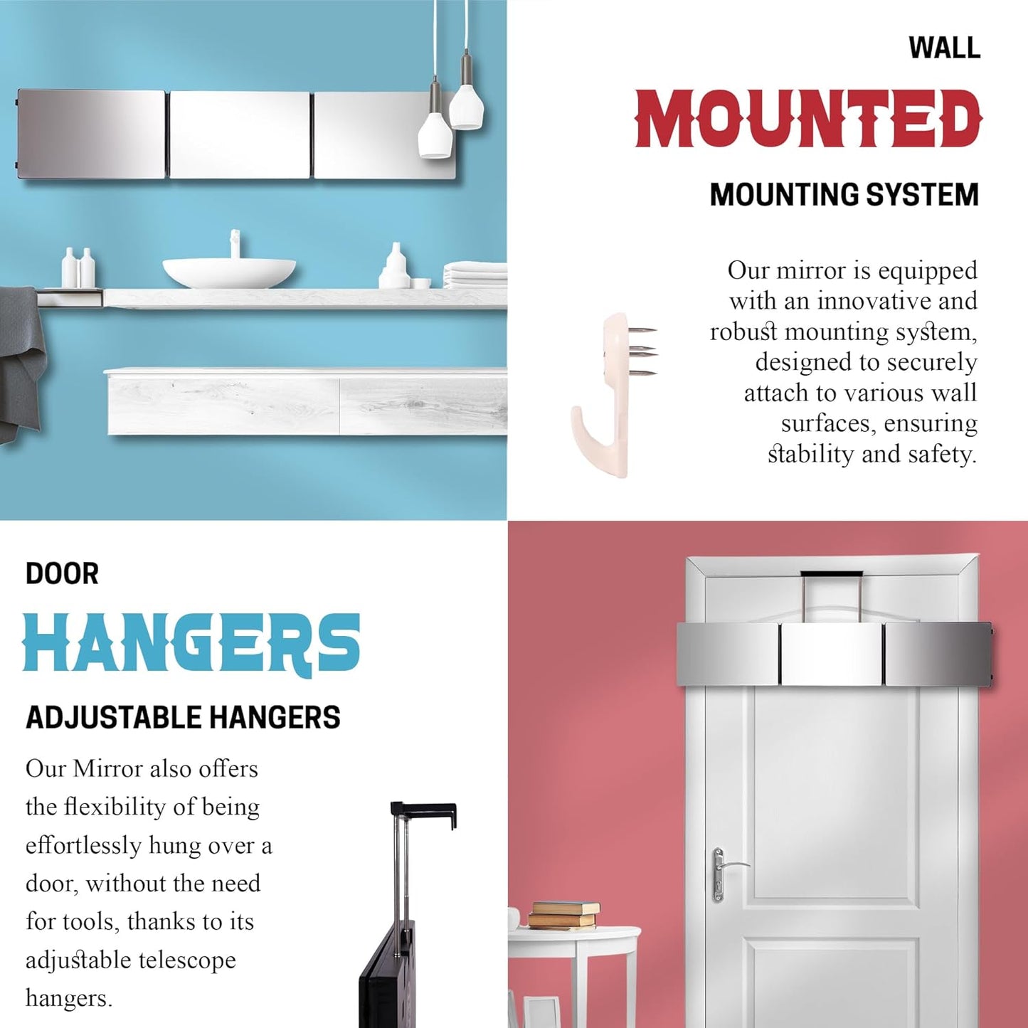 The 360 Mirror - 3 Way Mirror for Self Hair Cutting - Adjustable Trifold Barber Miror to Cut Your Own Hair - Tri Fold Self Haircut System for Men and Women Braiding - Three Sided Miror for Haircuts