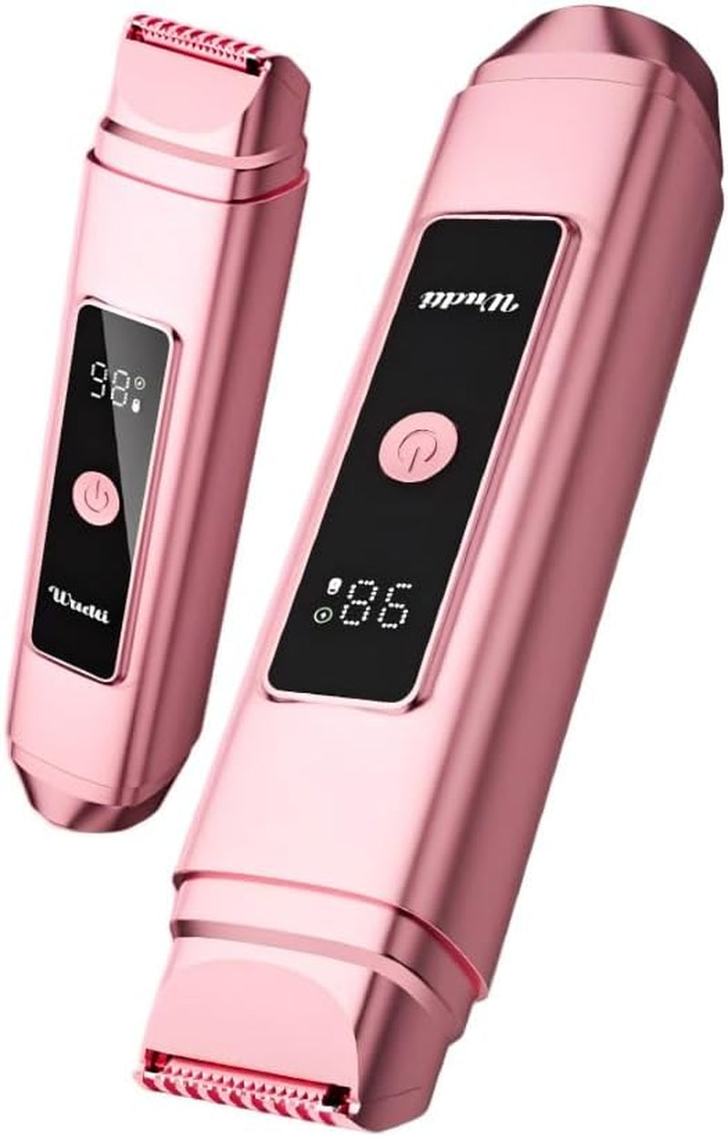 Electric Bikini Trimmer for Women: Razor & Shaver with Dual Heads for Body Pubic Hair, IPX7 Waterproof with LED Display - Rechargeable Lady Trimmer for Underarm Body Leg Face-Coral Pink