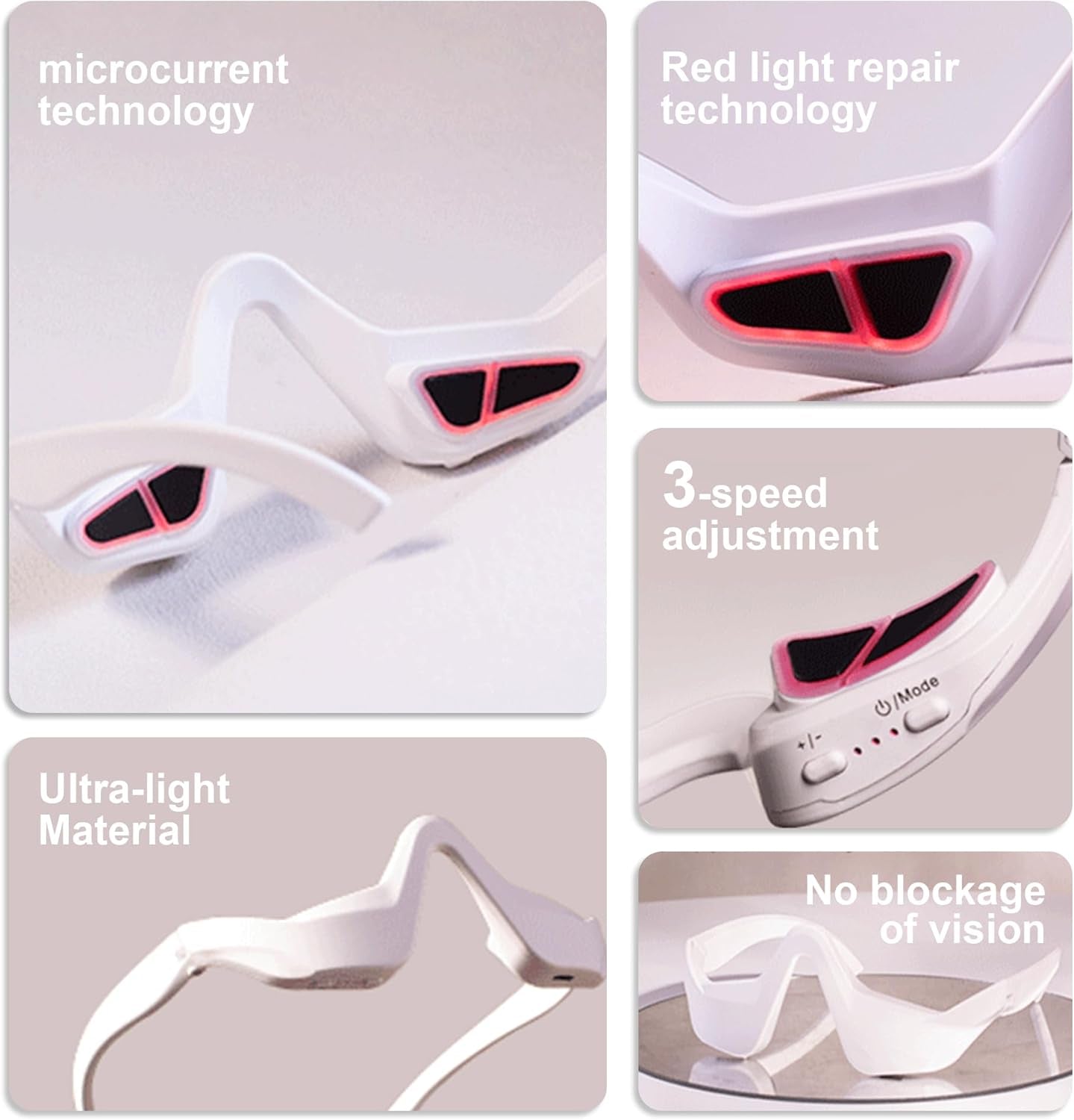 Under Eye Red Light Therapy Glasses with Dark Circle, Eye Bag and Wrinkle Elimination Massage
